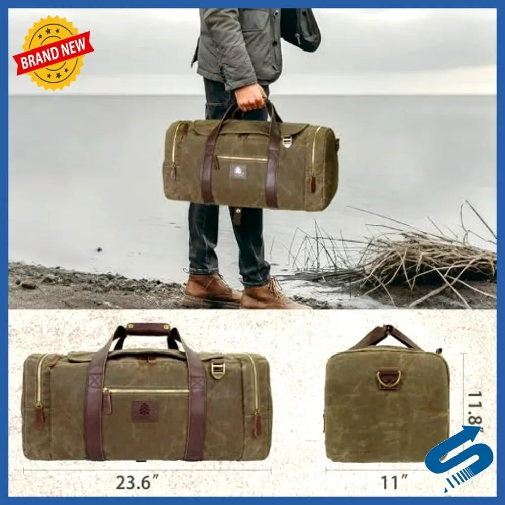 Vintage Waxed Canvas Duffle Bag Large Capacity Travel Overnight Bag Retro